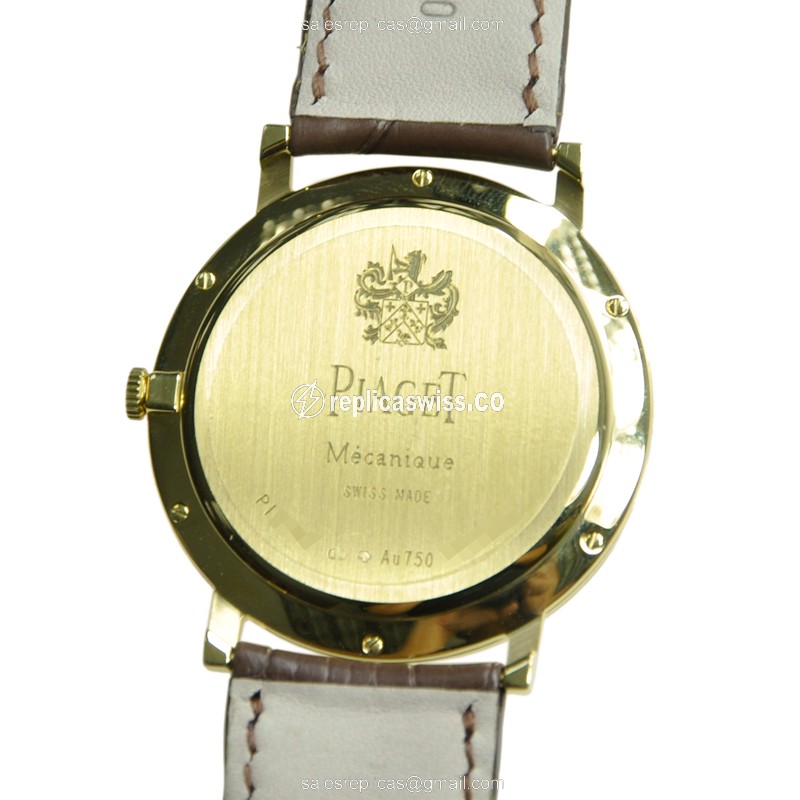 Piaget ALTIPLANO Replica - Manual - 18kt Yellow Gold - White Dial - Brown Alligator Buckle - View 3