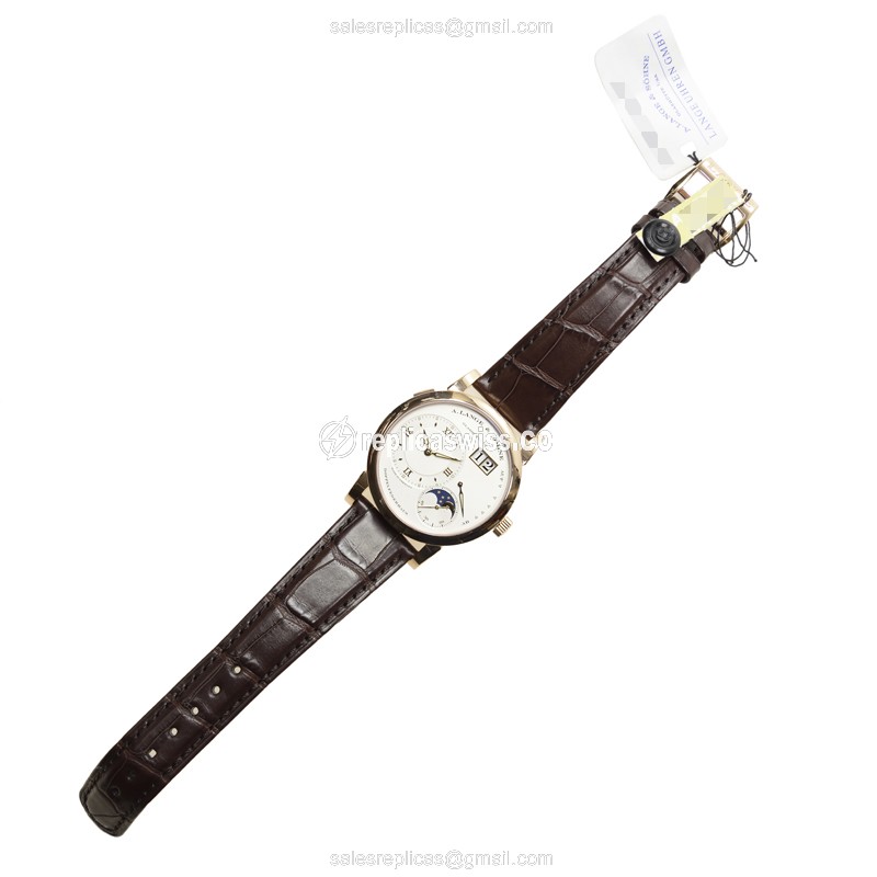 A. Lange & Sohne Grand Lange Replica - Manual - 18kt Rose Gold - White Dial - Brown Alligator Strap - View 2