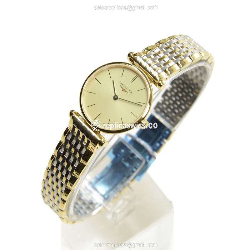 Longines L4.209.2.32.7 Replica - Quartz - PVD Gold Case - Gold Dial - Gold Clasp & Gold Strap - View 3