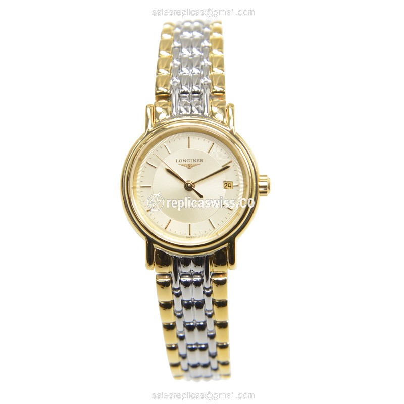 Longines Presence Replica - Automatic - PVD Gold Case - Silver Dial, Gold Strap - View 2