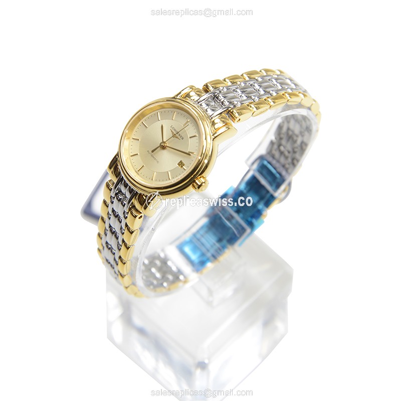 Longines Presence Replica - Automatic - PVD Gold Case - Silver Dial, Gold Strap - View 3