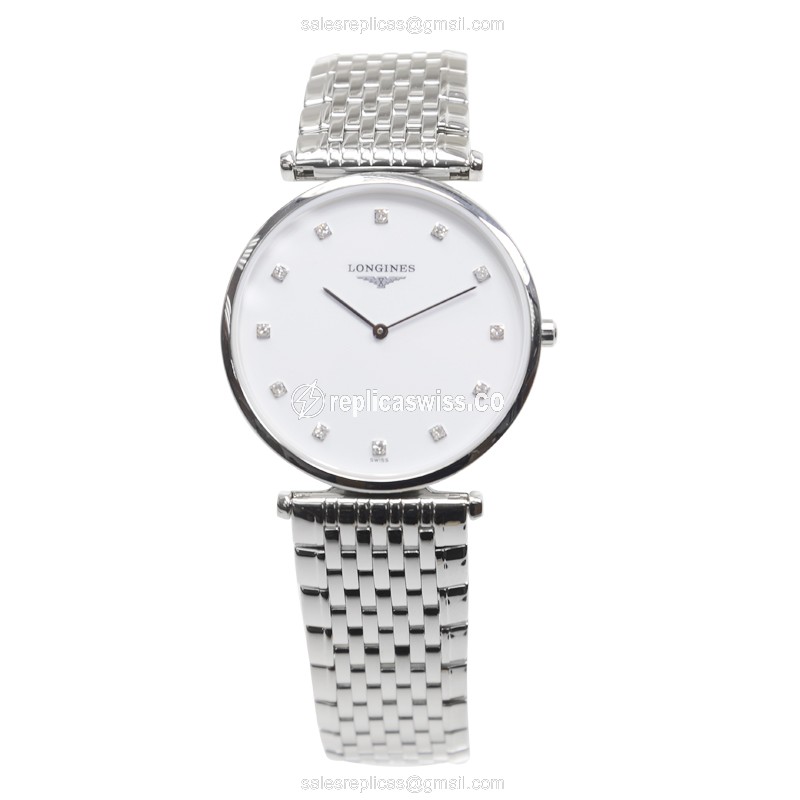 Longines LA GRANDE Quartz - White Dial - Stainless Steel Case - Silver Band - View 2