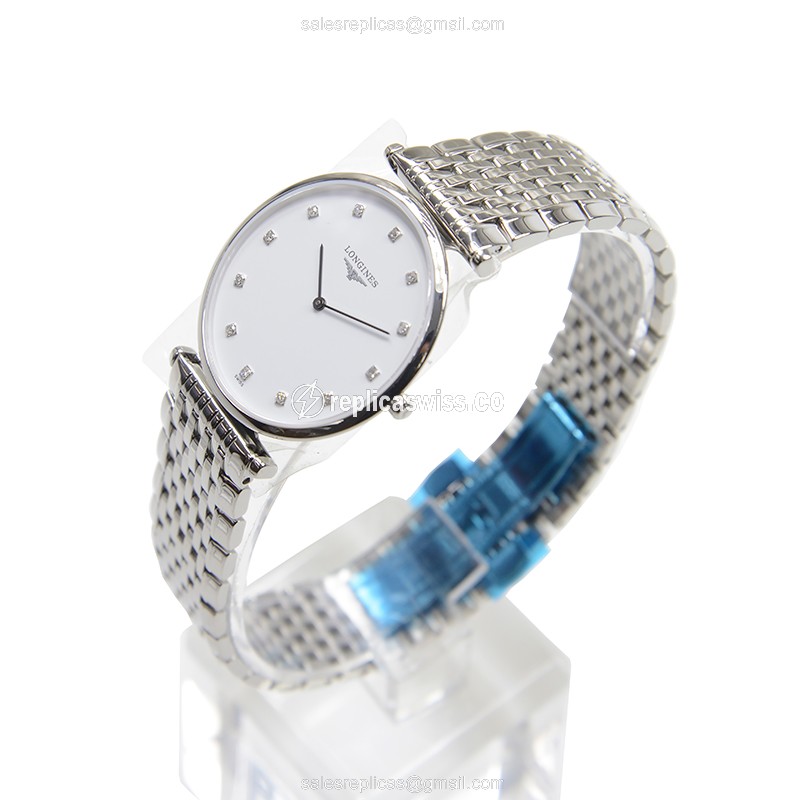 Longines LA GRANDE Quartz - White Dial - Stainless Steel Case - Silver Band - View 3