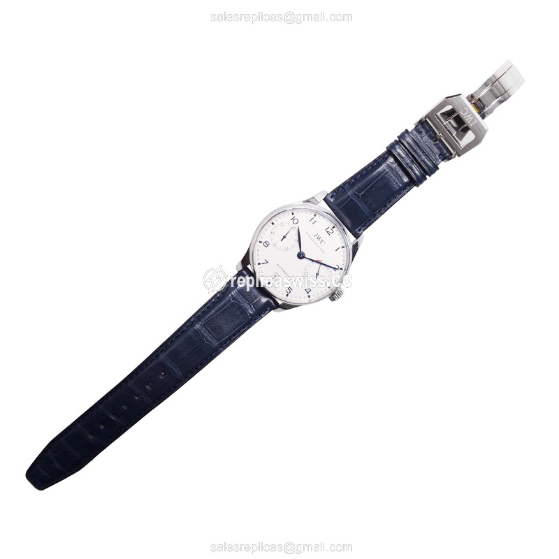 IWC Portuguese Replica - Automatic - Stainless Steel - White Dial - Blue Alligator Strap - View 2