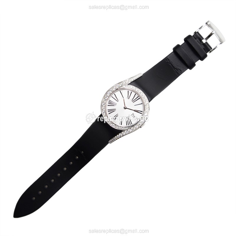 Piaget LIMELIGHT Replica - Quartz - 18kt White Gold - Diamond - Silver Dial - Silk Strap - Black Buckle - View 2