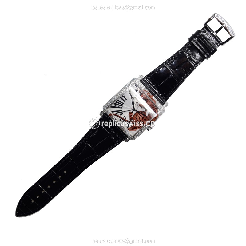 Franck Muller 6000 H SC TIG 2 D Replica - Automatic - 18kt White Gold - Diamond - Silver Dial - Black Alligator Strap - View 2