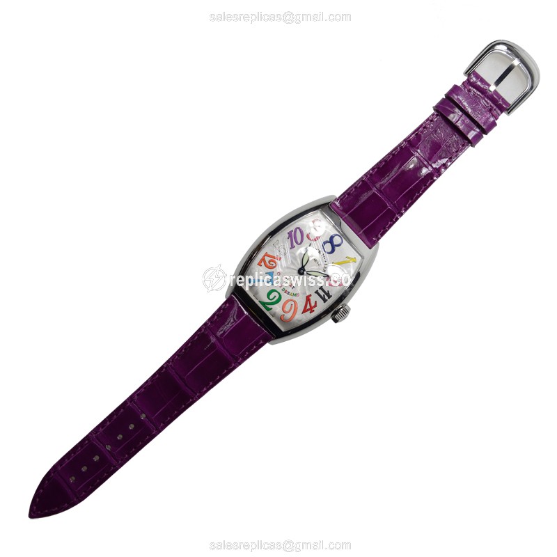 Franck Muller 8880 CH COL DRM Crazy Hours Auto Steel Silver Dial Purple Alligator Buckle - View 2