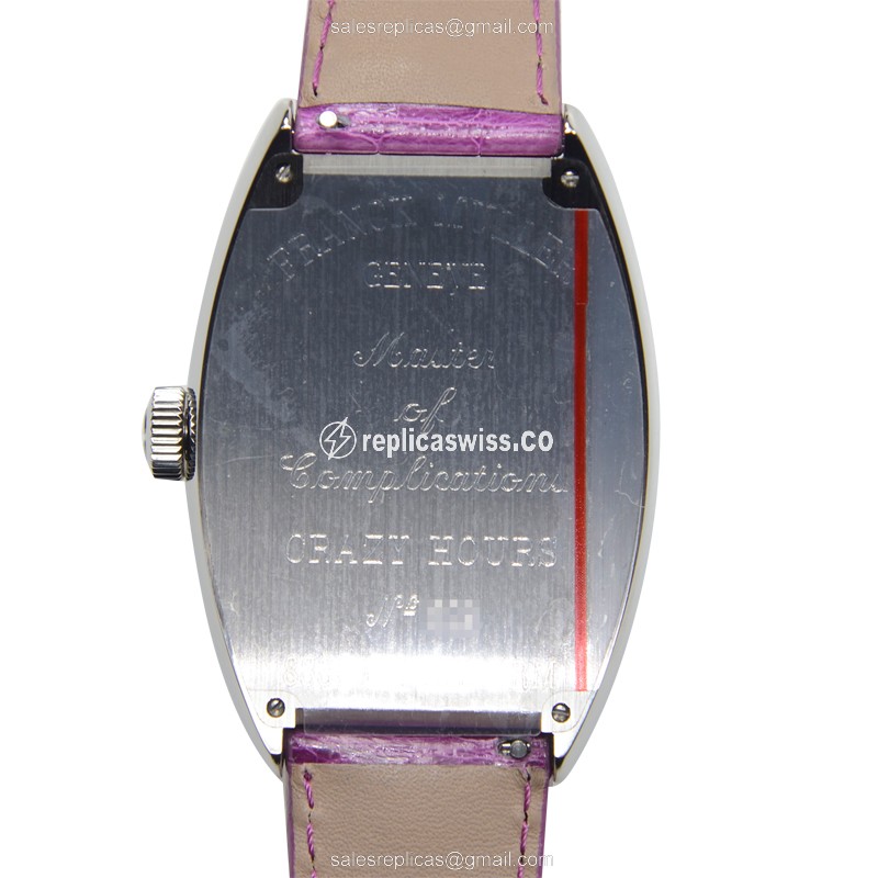 Franck Muller 8880 CH COL DRM Crazy Hours Auto Steel Silver Dial Purple Alligator Buckle - View 3