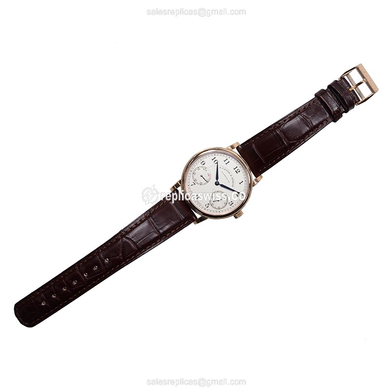 A Lange & Sohne 234.032 1815 Chrono - Manual - 18kt Rose Gold - Silver Dial - Brown Alligator Buckle - View 2