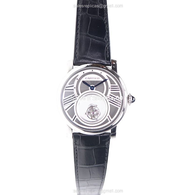 Cartier Rotonde De Cartier Replica - Manual Wind - 18kt Gold - Gray Dial - Black Alligator Strap - View 2