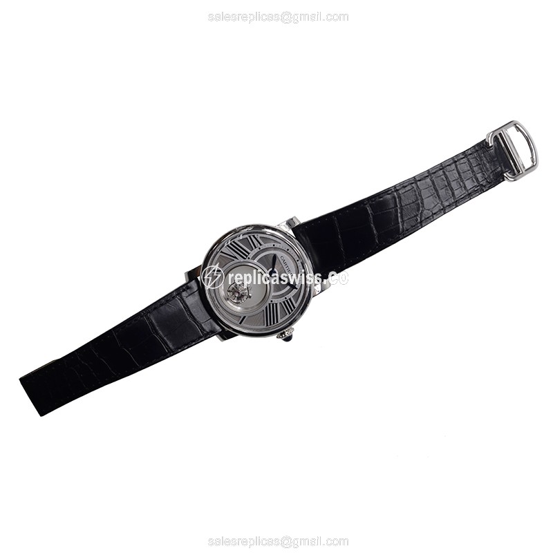Cartier Rotonde De Cartier Replica - Manual Wind - 18kt Gold - Gray Dial - Black Alligator Strap - View 3