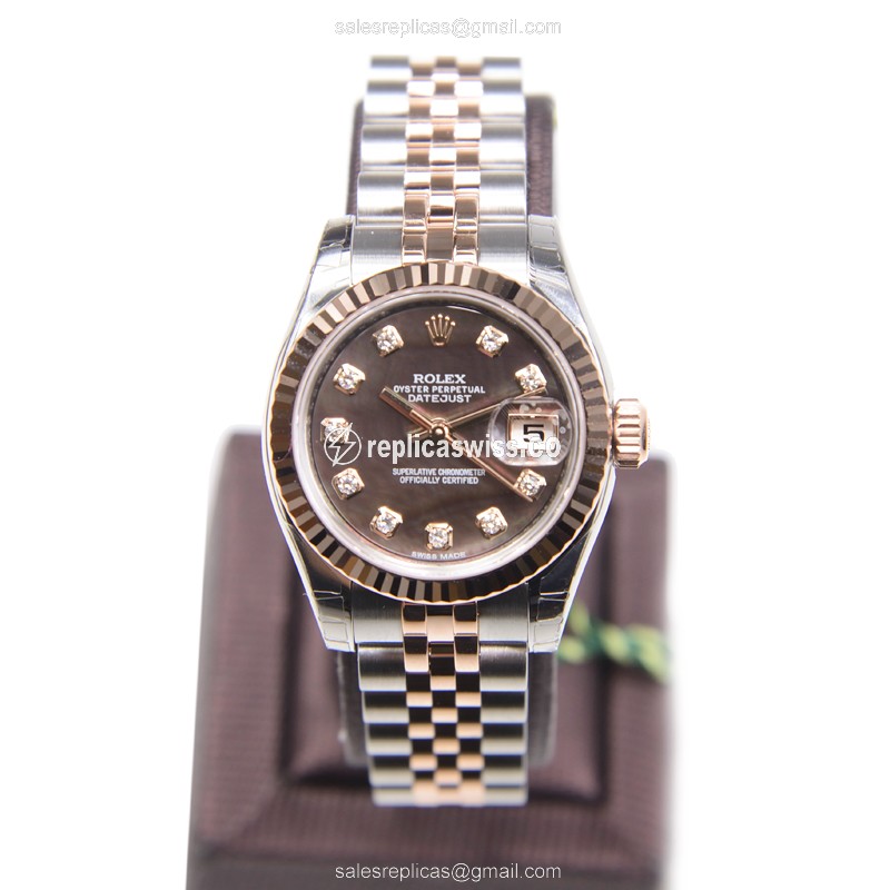 Rolex Datejust Replica - Automatic - 18kt Rose Gold & Steel Case - Black on Silver - View 2