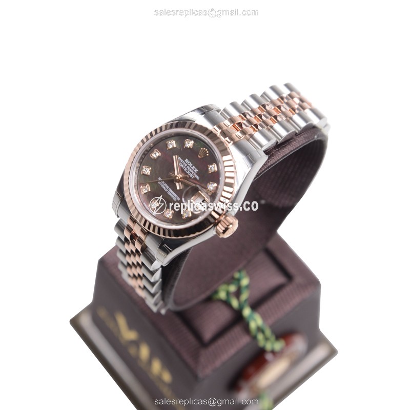Rolex Datejust Replica - Automatic - 18kt Rose Gold & Steel Case - Black on Silver - View 3