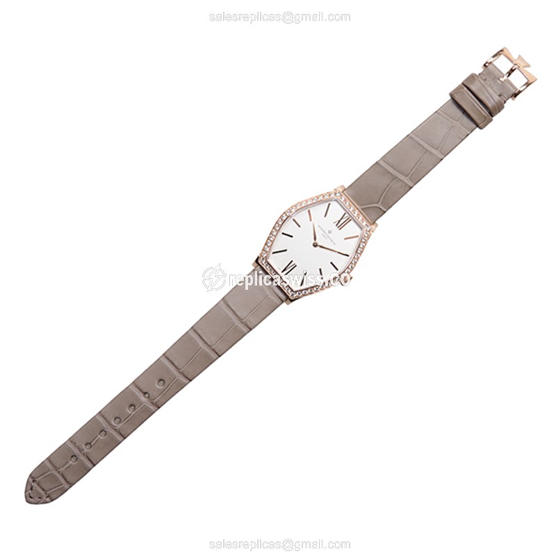 Vacheron Constantin 25530/000R-9742 MALTE Quartz - 18kt Rose Gold - Diamond Dial - White - Buckle Clasp - Grey Alligator Strap - View 2