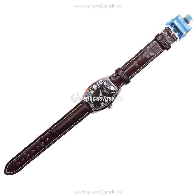 Longines EVIDENZA Automatic - Steel Case, Black Dial, Brown Leather Strap - View 2