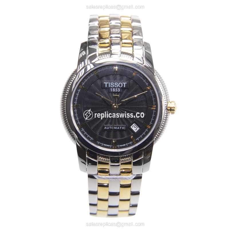 Automatic Tissot T-CLASSIC Watch - Steel Case, Black Dial - Silver Steel Band - View 2