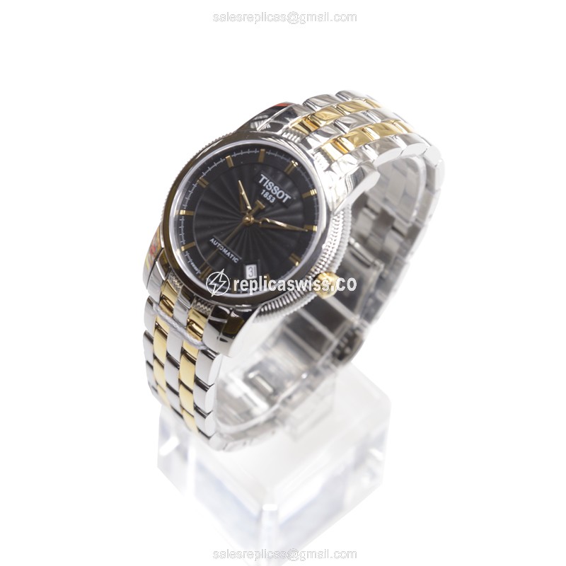 Automatic Tissot T-CLASSIC Watch - Steel Case, Black Dial - Silver Steel Band - View 3