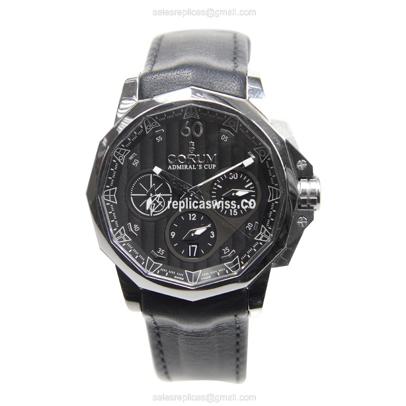 Corum Admiral's Cup Replica - Automatic - Black Steel Case - Black Dial - Cowhide Black Strap - View 2