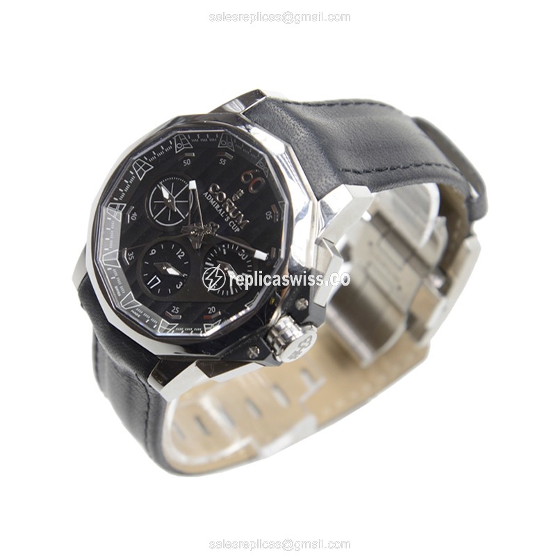 Corum Admiral's Cup Replica - Automatic - Black Steel Case - Black Dial - Cowhide Black Strap - View 3