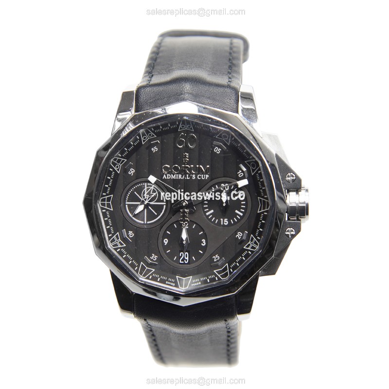 Corum ADMIRALS CUP Automatic - Stainless Steel Case - Silver Dial - Black Leather Strap - View 2