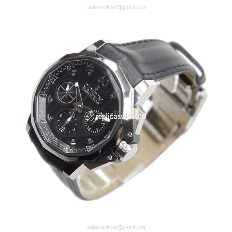 Corum ADMIRALS CUP Automatic - Stainless Steel Case - Silver Dial - Black Leather Strap - View 3