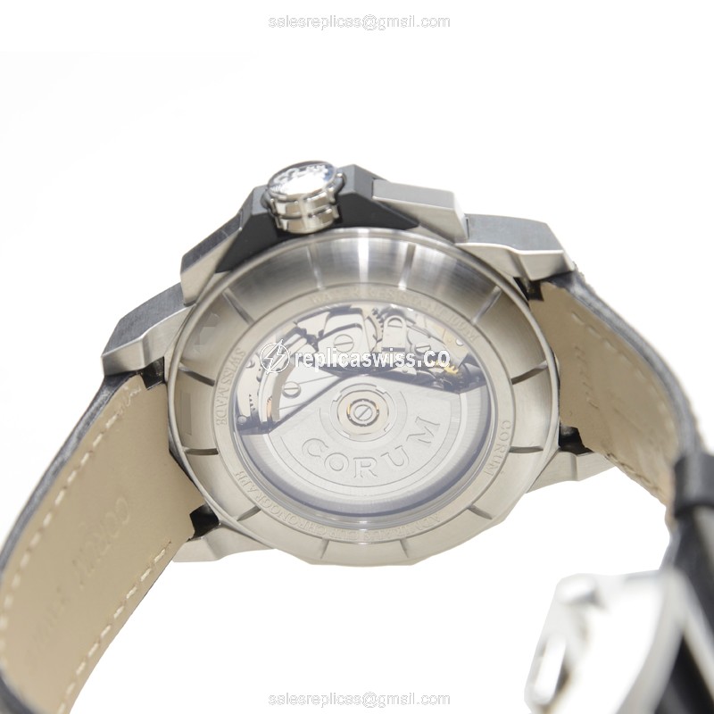Corum ADMIRALS CUP Automatic - Stainless Steel Case - Silver Dial - Black Leather Strap - View 4