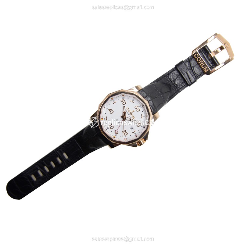 Corum Admirals Cup Replica - Automatic 18kt Rose Gold - White Dial, Black Alligator Strap - View 2