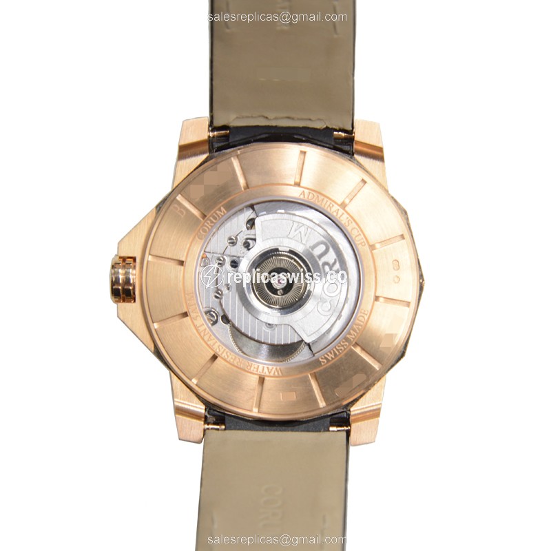 Corum Admirals Cup Replica - Automatic 18kt Rose Gold - White Dial, Black Alligator Strap - View 3