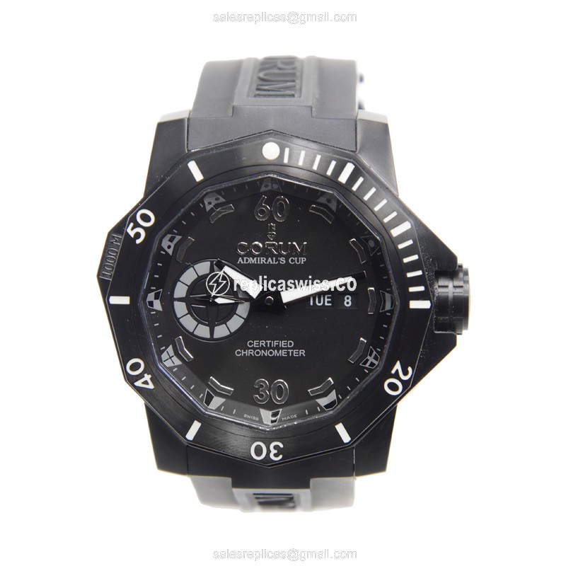 Corum Admirals Cup Replica - Automatic - Titanium Case - Black Dial - Rubber Strap - View 2