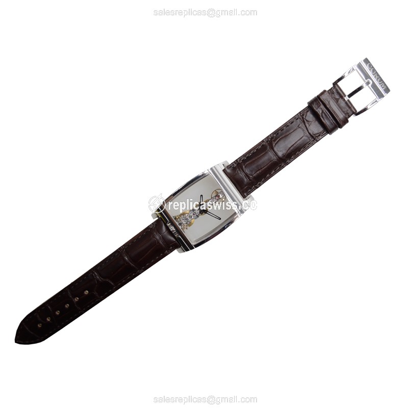 Corum Bridge Replica - Manual Wind - 18kt White Gold - Silver Dial - Brown Leather Strap - View 2
