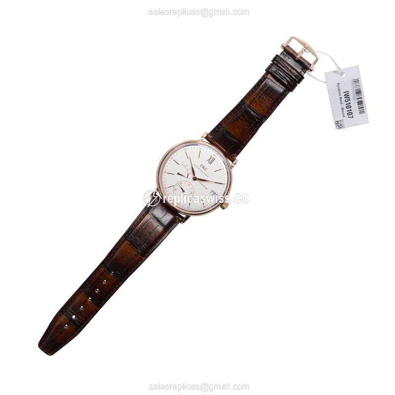 IWC Portofino Manual Wind - 18kt Rose Gold Case - White Dial - Brown Alligator Strap - Buckle Clasp - View 2