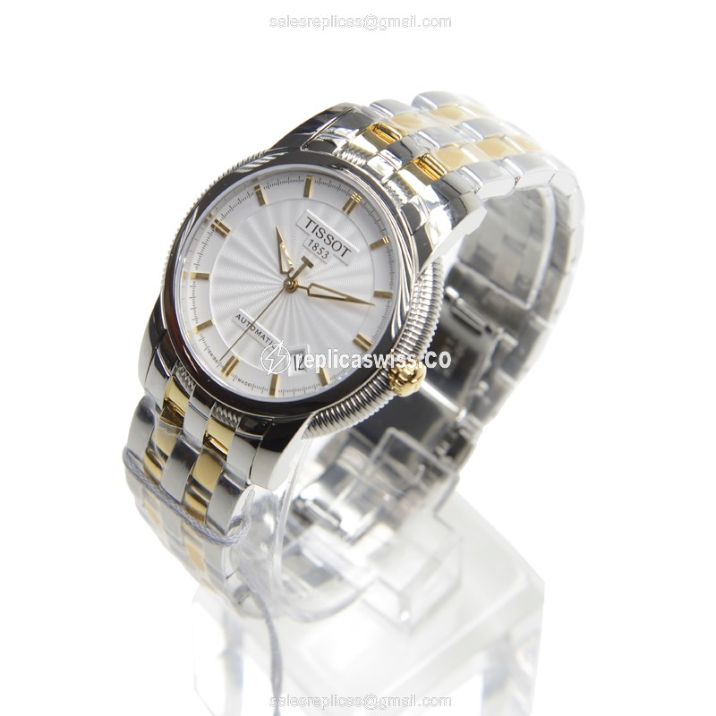 Automatic Tissot T-CLASSIC Replica - Stainless Steel Case - White Dial - Silver Band - View 3