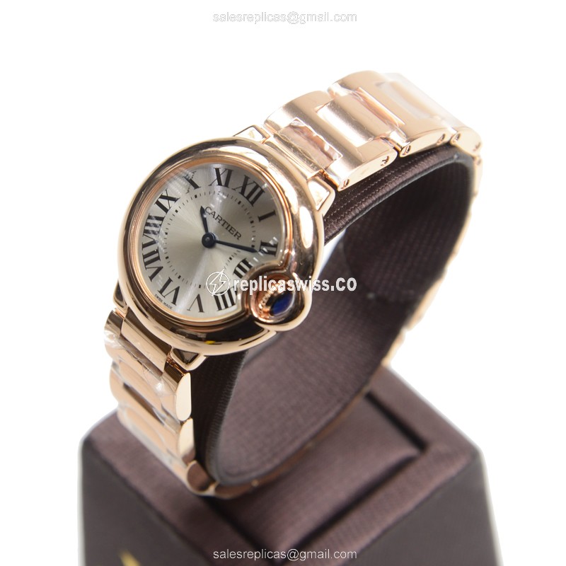 Cartier Ballon Bleu Quartz 18kt Rose Gold - Automatic - Silver Dial - Gold Strap - View 3