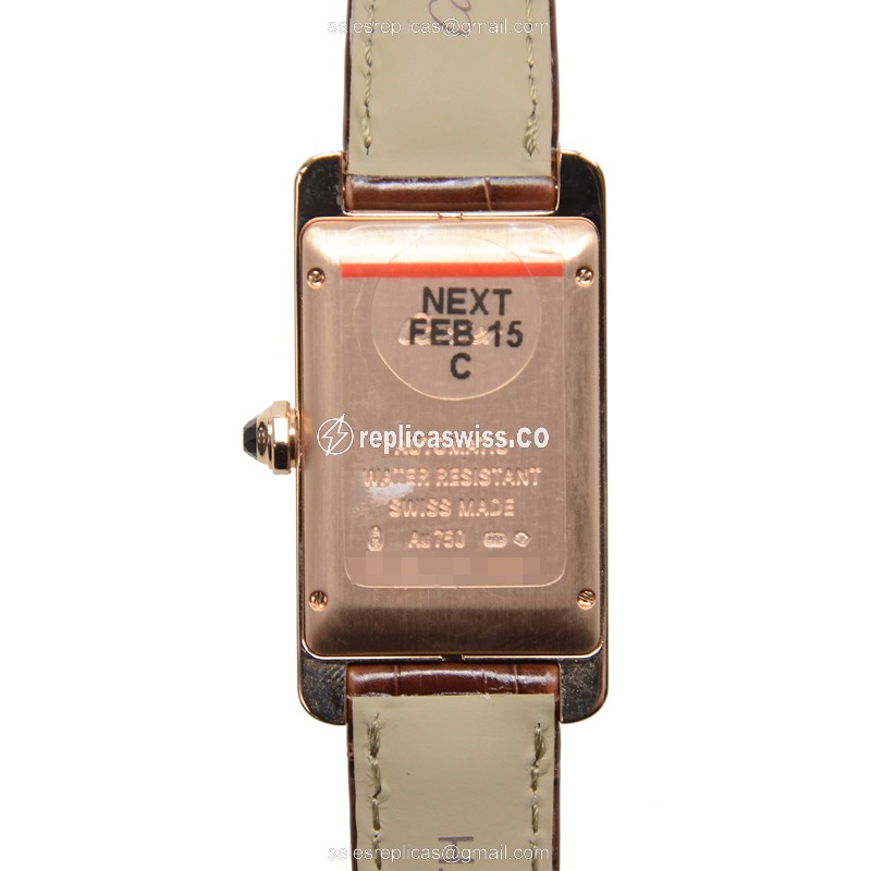 Cartier TANK Replica - Auto - 18kt Rose Gold - White Dial - Brown Alligator Strap - View 3