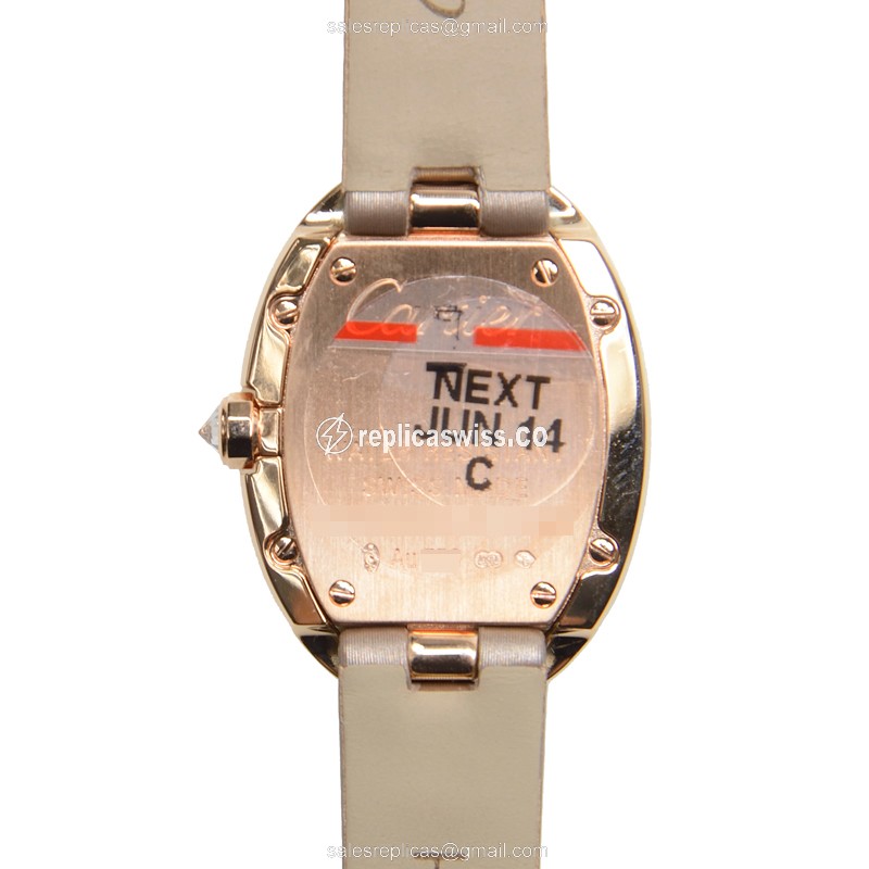 Cartier Baignoire Quartz 18kt Rose Gold & Diamonds - White Dial - Gold Satin Strap - Clasp - View 3