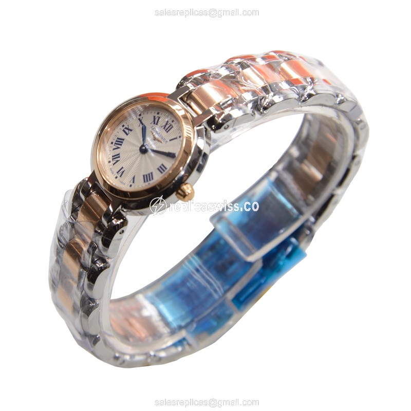 Longines Prima Luna Replica - Quartz - 18kt Rose Gold & Steel - White Dial - View 3