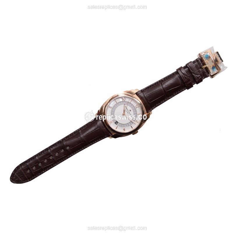 Vacheron Constantin 86050/000R-I0P29 Replica - Automatic - 18kt Rose Gold - White Dial, Alligator Brown Strap - View 2