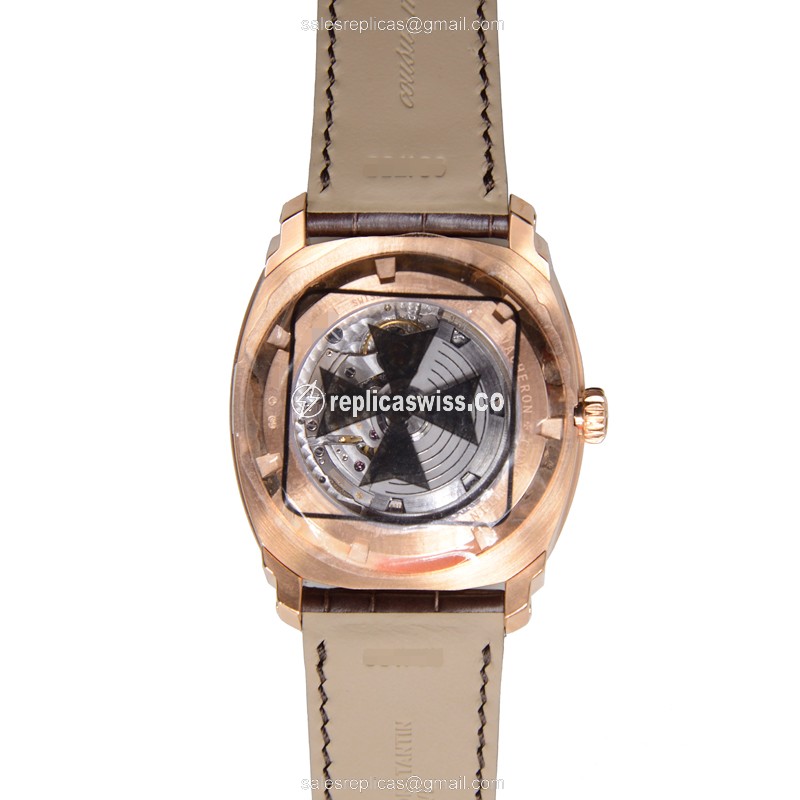 Vacheron Constantin 86050/000R-I0P29 Replica - Automatic - 18kt Rose Gold - White Dial, Alligator Brown Strap - View 3