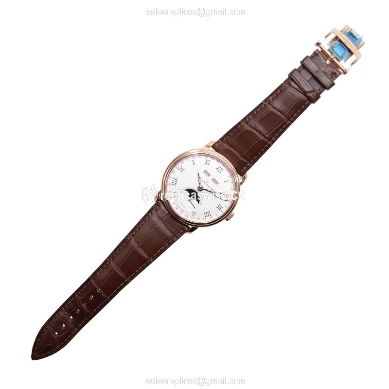 Blancpain Villeret Replica - Automatic 18kt Rose Gold - White Dial, Brown Alligator Strap - View 2