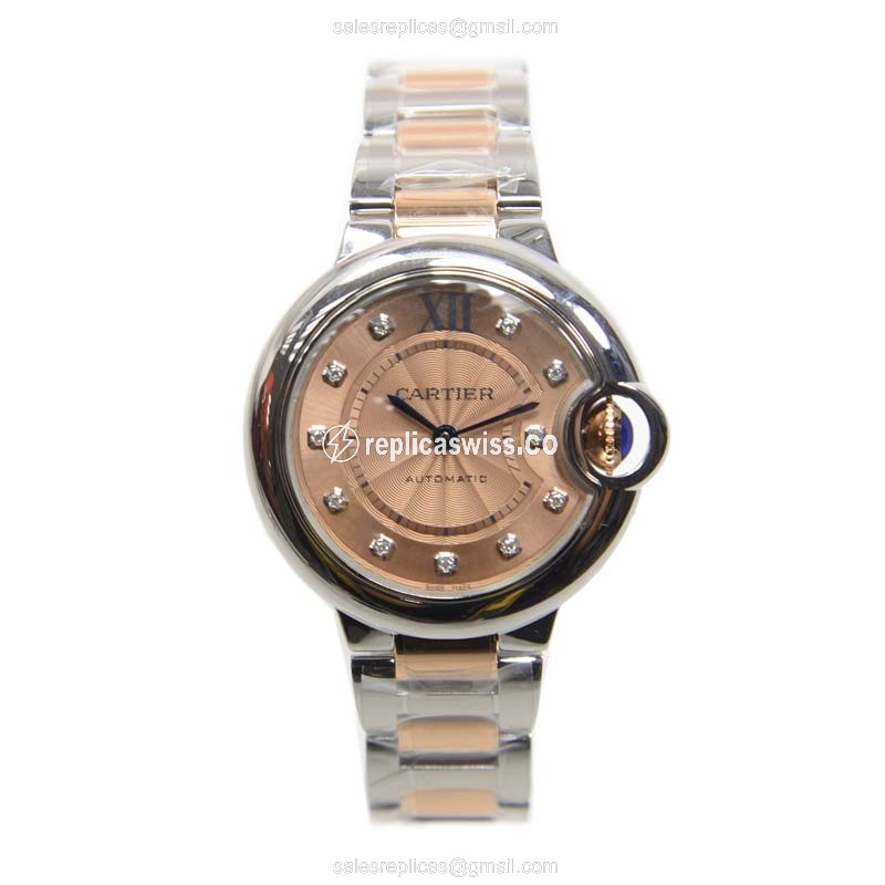 Cartier Ballon Bleu Replica - Automatic - Pink Dial - Steel Case - Silver Strap - View 2