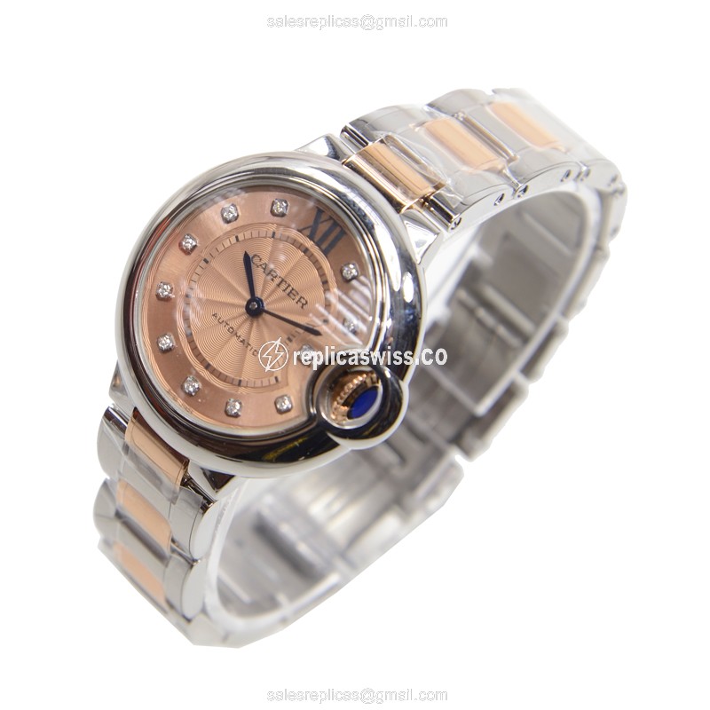 Cartier Ballon Bleu Replica - Automatic - Pink Dial - Steel Case - Silver Strap - View 3