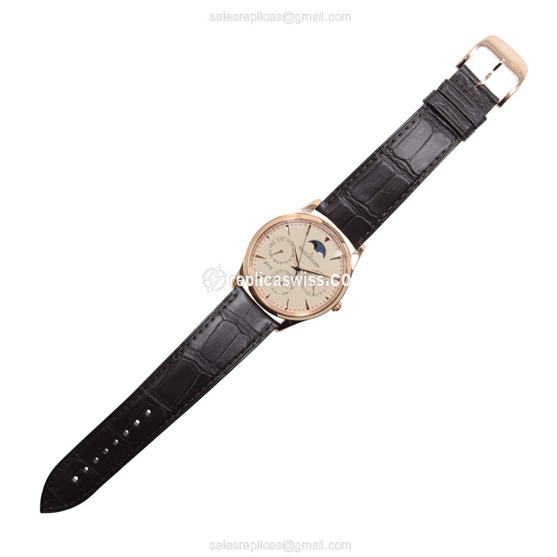 Jaeger-Lecoultre Q1302520 Replica - Ultra Thin - Automatic - 18kt Rose Gold - Beige Dial - Brown Alligator Strap - View 2