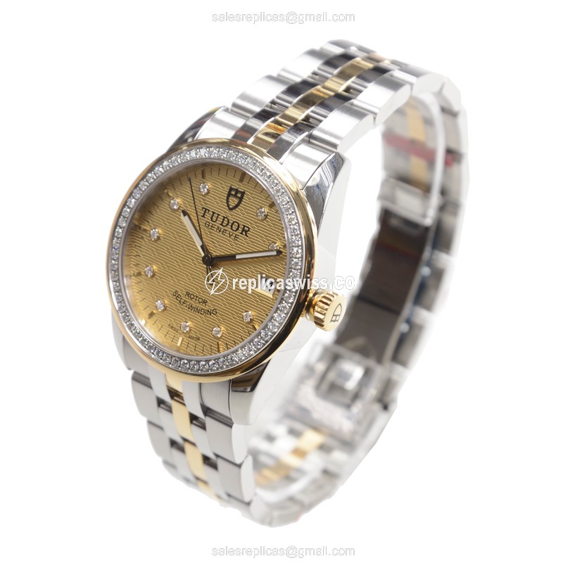 18kt Gold Tudor Glamour Date Replica - Automatic - Silver Clasp - Diamond - View 3