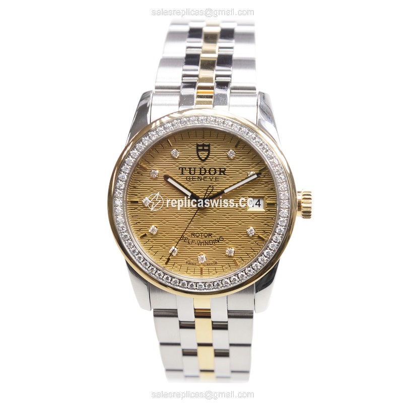 18kt Gold Tudor Glamour Date Replica - Automatic - Silver Clasp - Diamond - View 2