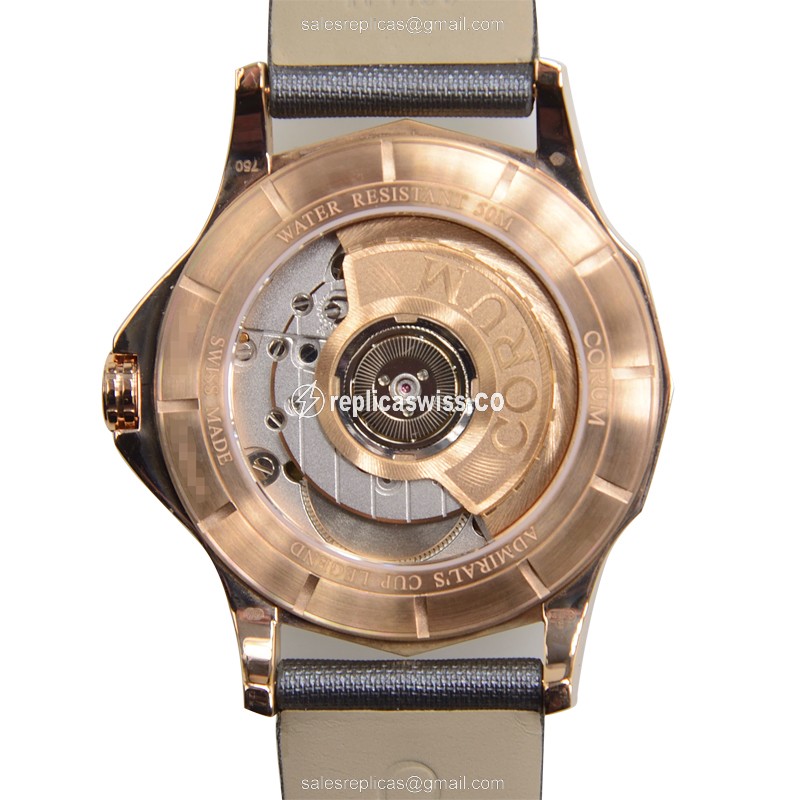 Corum ADMIRALS CUP - Automatic 18kt Rose/Steel - Pink Dial - Buckle Clasp - Grey Fabric Strap - View 3