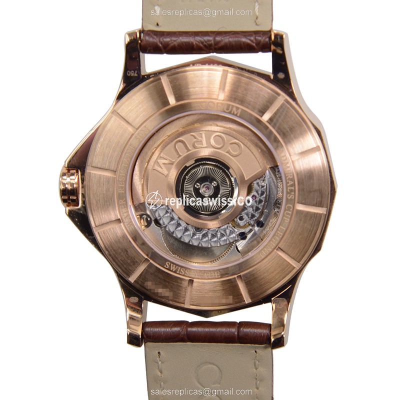 Corum Admirals Cup - 18kt Rose Gold - Automatic - Silver Dial - Brown Alligator Strap - View 3