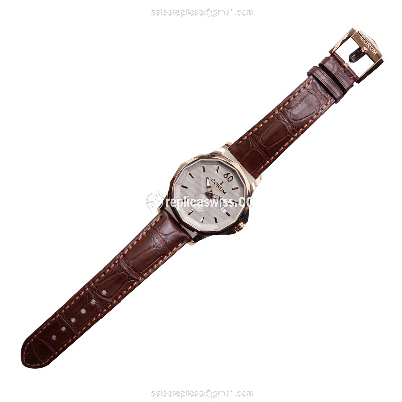 Corum Admirals Cup - 18kt Rose Gold - Automatic - Silver Dial - Brown Alligator Strap - View 2