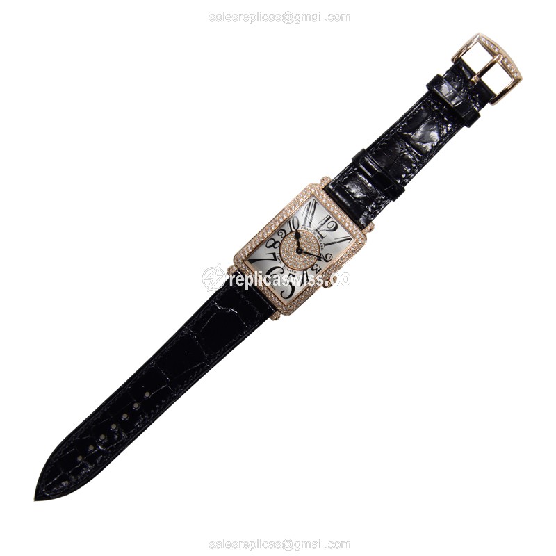 Franck Muller 952 QZ D 1P LONG ISLAND - Quartz - 18kt Rose Gold - Diamonds - Silver Dial - Buckle Clasp - View 2