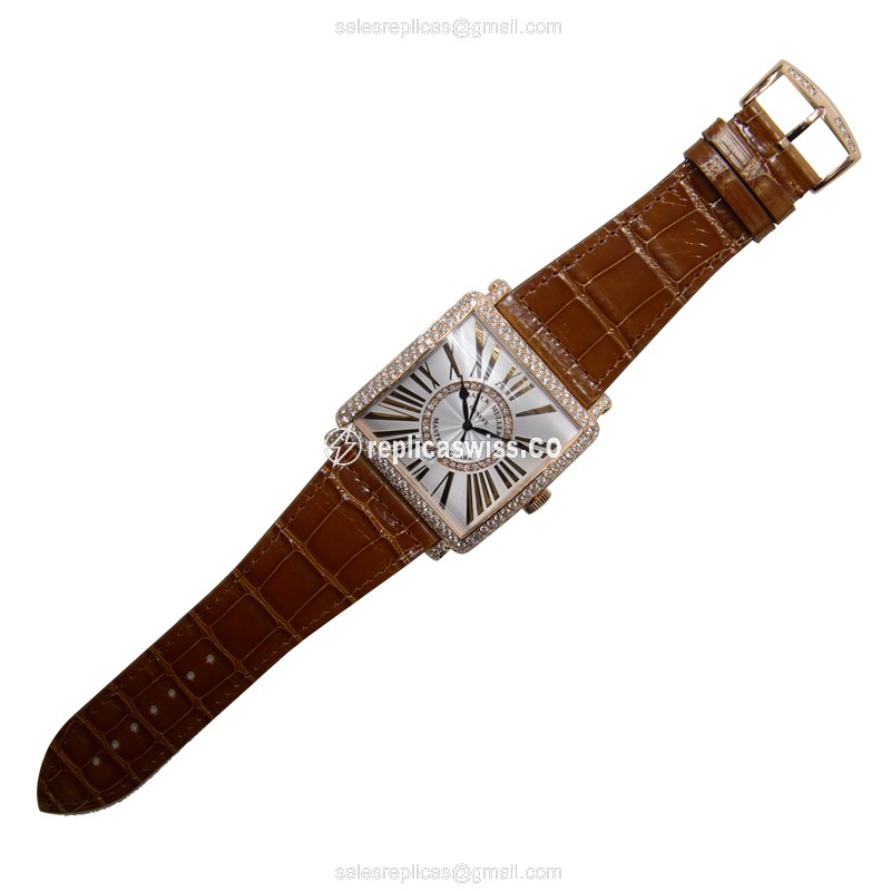 Franck Muller Master Square Replica - 18kt Rose Gold - Diamond Case - Silver Dial - Automatic - View 2