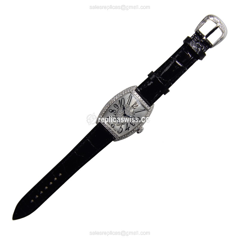 Franck Muller 7500 S6 D 2P Art Deco - Manual - 18kt White Gold - Diamond - Silver - Black Alligator Buckle - View 2
